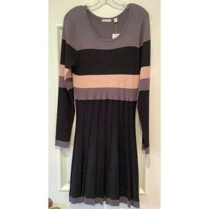 C Est 1946 Knit Dress Long Sleeves Ribbed Sweater Color Block Size XL NEW
